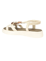 Beige Synthetic Leather Embellished Floral Accents Flatform Sandals (TC-392-BEIG)