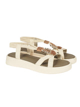 Beige Synthetic Leather Embellished Floral Accents Flatform Sandals (TC-392-BEIG)