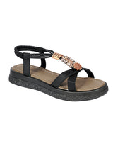 Black Synthetic Leather Embellished Floral Accents Flatform Sandals (TC-392-BLK)