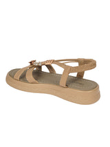 Khaki Synthetic Leather Embellished Floral Accents Flatform Sandals (TC-392-KHA)