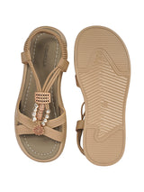 Khaki Synthetic Leather Embellished Floral Accents Flatform Sandals (TC-392-KHA)