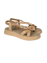 Khaki Synthetic Leather Embellished Floral Accents Flatform Sandals (TC-392-KHA)