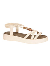 Beige Synthetic Leather Embellished Heart And Butterfly Flatform Sandals (TC-395-BEIG)