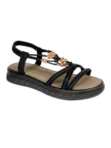 Black Synthetic Leather Embellished Heart And Butterfly Flatform Sandals (TC-395-BLK)