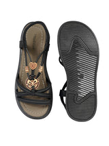 Black Synthetic Leather Embellished Heart And Butterfly Flatform Sandals (TC-395-BLK)