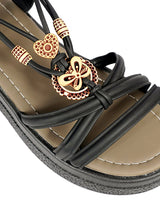 Black Synthetic Leather Embellished Heart And Butterfly Flatform Sandals (TC-395-BLK)
