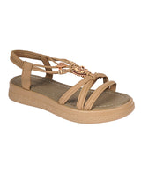 Khaki Synthetic Leather Embellished Heart And Butterfly Flatform Sandals (TC-395-KHA)