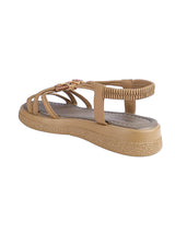 Khaki Synthetic Leather Embellished Heart And Butterfly Flatform Sandals (TC-395-KHA)