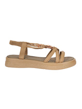 Khaki Synthetic Leather Embellished Heart And Butterfly Flatform Sandals (TC-395-KHA)