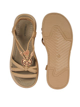 Khaki Synthetic Leather Embellished Heart And Butterfly Flatform Sandals (TC-395-KHA)