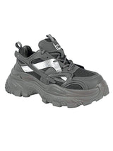 Black Mesh Metallic Silver And Texture-Blocked Overlays Chunky Sneakers (TC-5201-1-BLK)