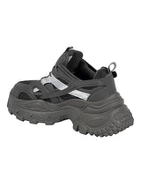 Black Mesh Metallic Silver And Texture-Blocked Overlays Chunky Sneakers (TC-5201-1-BLK)