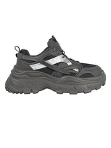 Black Mesh Metallic Silver And Texture-Blocked Overlays Chunky Sneakers (TC-5201-1-BLK)