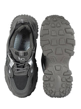 Black Mesh Metallic Silver And Texture-Blocked Overlays Chunky Sneakers (TC-5201-1-BLK)