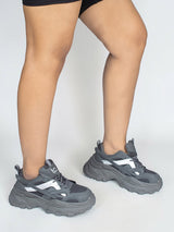 Black Mesh Metallic Silver And Texture-Blocked Overlays Chunky Sneakers (TC-5201-1-BLK)