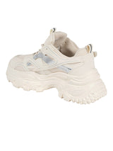 Cream Mesh Metallic Silver And Texture-Blocked Overlays Chunky Sneakers (TC-5201-1-CRM)