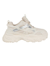 Cream Mesh Metallic Silver And Texture-Blocked Overlays Chunky Sneakers (TC-5201-1-CRM)