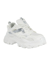 White Mesh Metallic Silver And Texture-Blocked Overlays Chunky Sneakers (TC-5201-1-WHT)