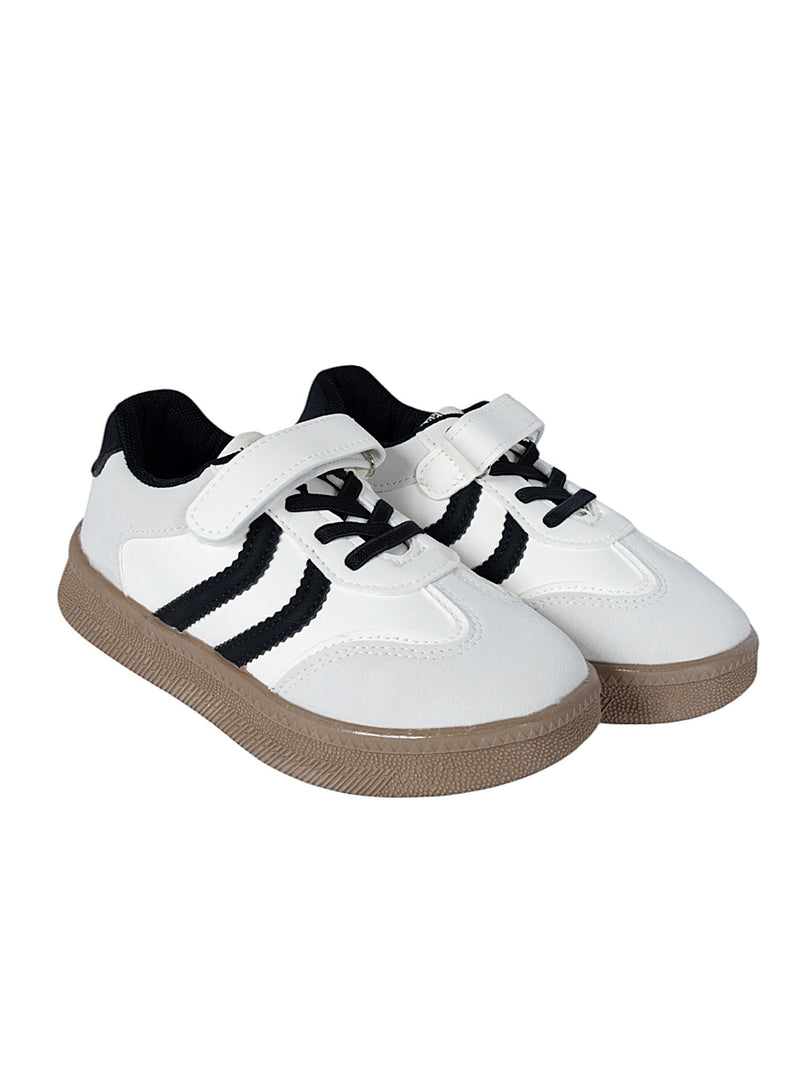 Black Synthetic Leather Velcro Sneakers For Kids-Unisex (TC-589-B-BLK)