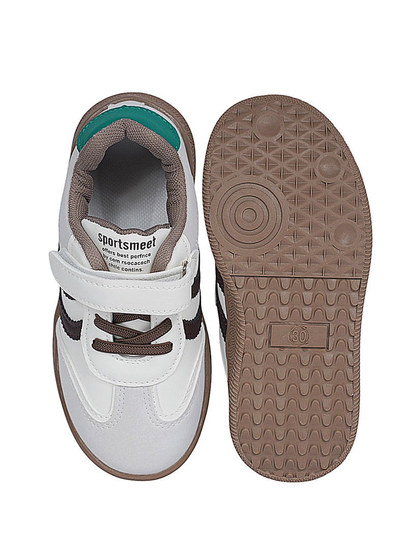 Brown Green Synthetic Leather Velcro Sneakers For Kids-Unisex (TC-589-B-BRO)