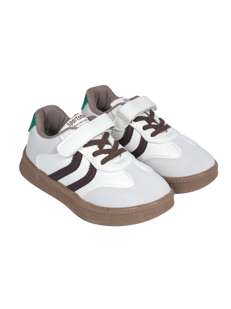 Brown Green Synthetic Leather Velcro Sneakers For Kids-Unisex (TC-589-B-BRO)