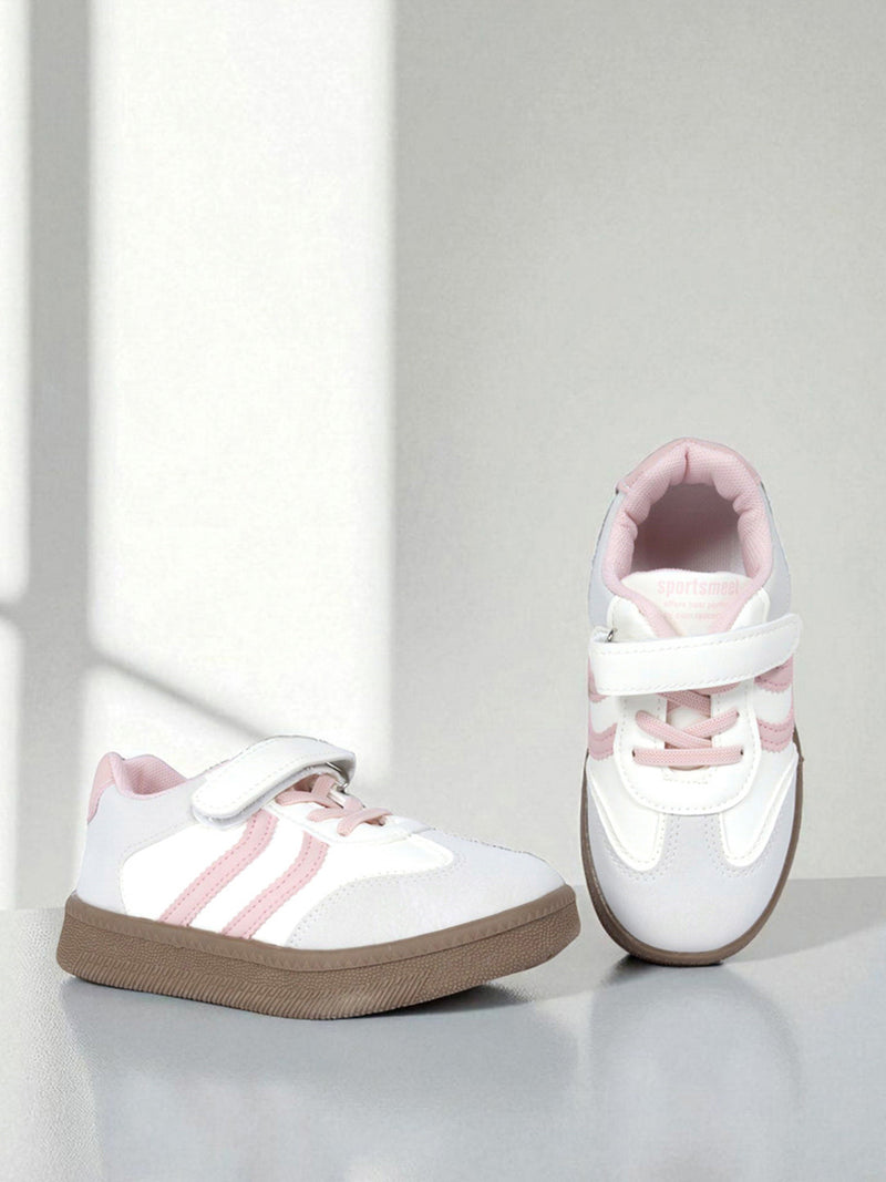 Pink Synthetic Leather Velcro Sneakers For Kids-Unisex (TC-589-B-PNK)