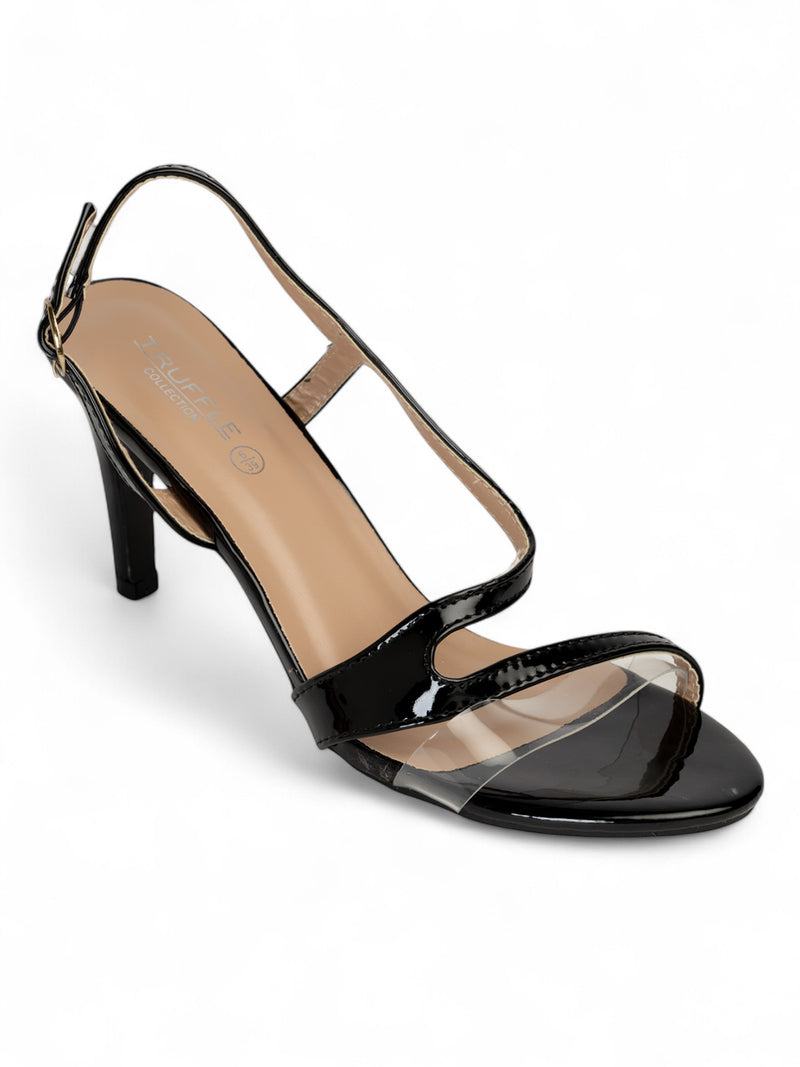 Black Patent Leather Stiletto Heel Sandals (TC-65302-100-BLK)