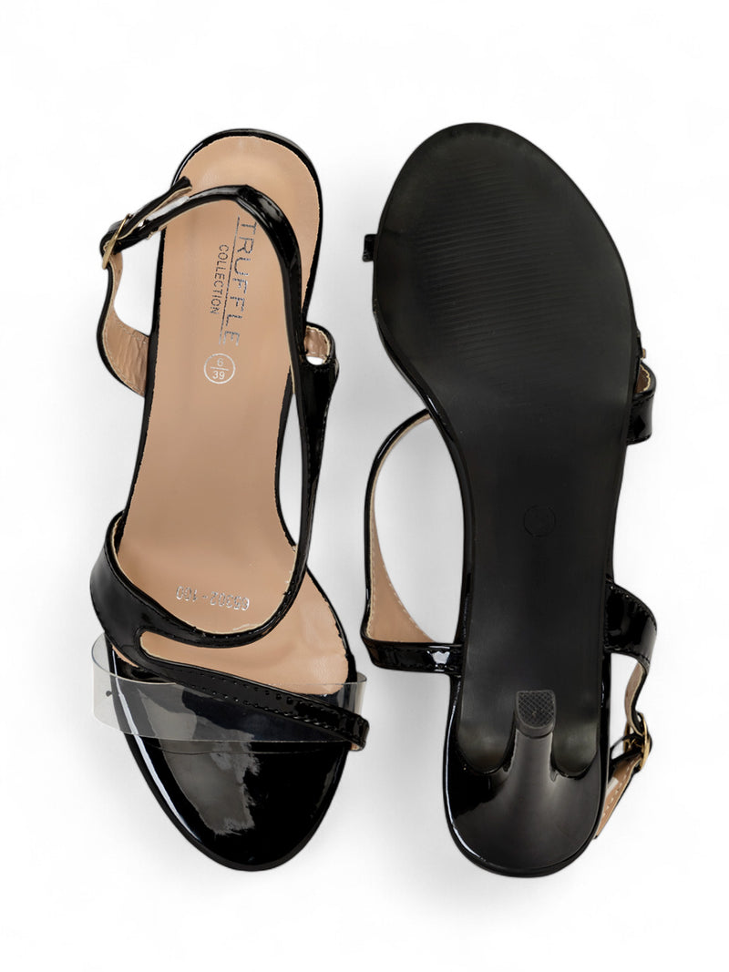 Black Patent Leather Stiletto Heel Sandals (TC-65302-100-BLK)