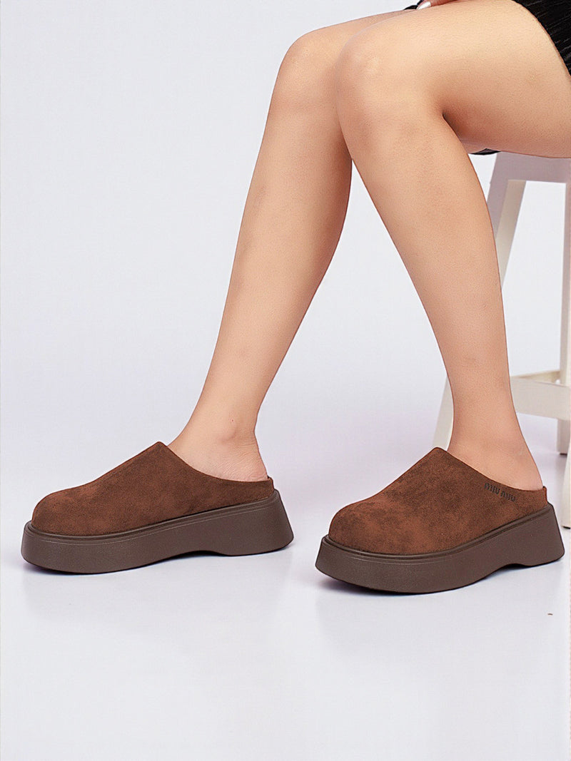 Brown Suede Slip-On Flatform Heels (TC-6615-BRO)