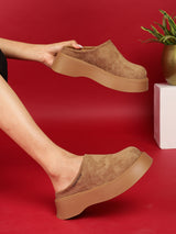 Khaki Suede Slip-On Flatform Heels (TC-6615-KHA)