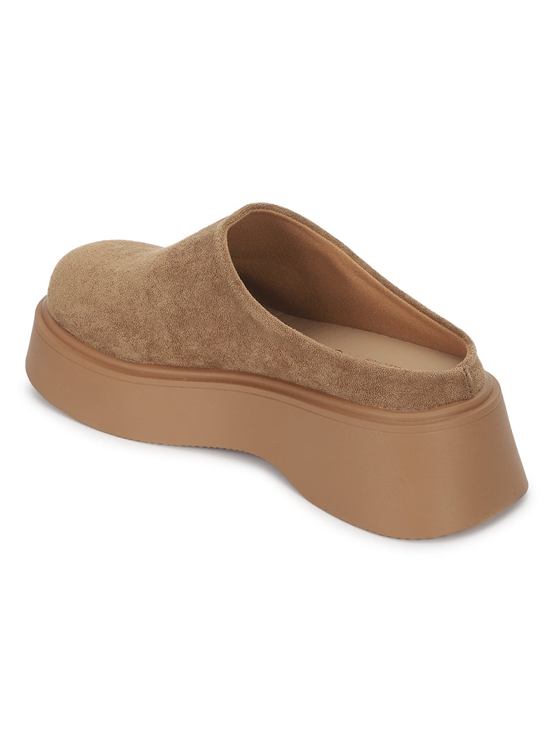 Khaki Suede Slip-On Flatform Heels (TC-6615-KHA)