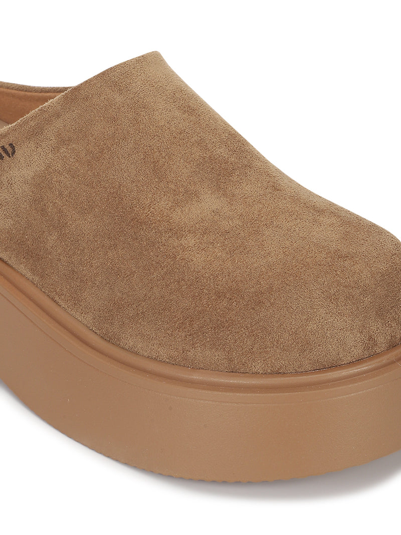 Khaki Suede Slip-On Flatform Heels (TC-6615-KHA)