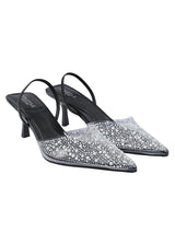 Black Synthetic Leather Perspex Diamanté With Pearl Stiletto Heels (TC-7935-1-BLK)