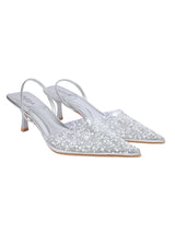 Silver Synthetic Leather Perspex Diamanté With Pearl Stiletto Heels (TC-7935-1-SIL)