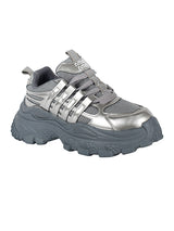 Grey Mesh Textured Overlay Design With Thick Sole Chunky Sneakers (TC-8785-4-GRY)