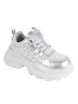 Silver Mesh Textured Overlay Design With Thick Sole Chunky Sneakers (TC-8785-4-SIL)