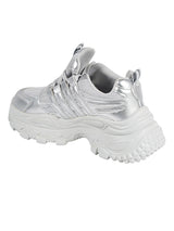 Silver Mesh Textured Overlay Design With Thick Sole Chunky Sneakers (TC-8785-4-SIL)