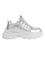 Silver Mesh Textured Overlay Design With Thick Sole Chunky Sneakers (TC-8785-4-SIL)