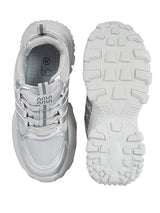 Silver Mesh Textured Overlay Design With Thick Sole Chunky Sneakers (TC-8785-4-SIL)