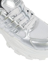 Silver Mesh Textured Overlay Design With Thick Sole Chunky Sneakers (TC-8785-4-SIL)