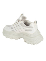 White Mesh Textured Overlay Design With Thick Sole Chunky Sneakers (TC-8785-4-WHT)