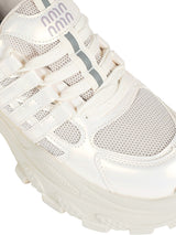 White Mesh Textured Overlay Design With Thick Sole Chunky Sneakers (TC-8785-4-WHT)