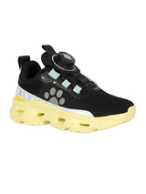 Black Yellow Mesh Paw Print Dial Lock Closure Sneakers For Kids-Unisex (TC-9050-BLKYEL)