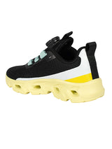 Black Yellow Mesh Paw Print Dial Lock Closure Sneakers For Kids-Unisex (TC-9050-BLKYEL)