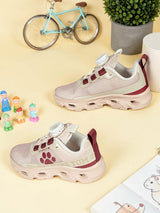 Pink Mesh Paw Print Dial Lock Closure Sneakers For Kids-Unisex (TC-9050-PNK)