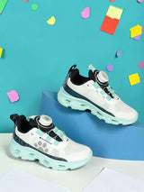 White Green Mesh Paw Print Dial Lock Closure Sneakers For Kids-Unisex (TC-9050-WHTGRN)