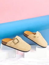 Beige Suede Cork-Latex Footbed Slip-On Flats For Kids-Unisex (TC-928-BEIG)
