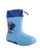 Blue Rubber Dinosaur Applique Detailed Lace-Up Rain Boots For Kids-Unisex (TC-97-300-BLU)