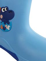 Blue Rubber Dinosaur Applique Detailed Lace-Up Rain Boots For Kids-Unisex (TC-97-300-BLU)