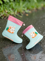 Sky Blue Rubber Bunny Applique Detailed Lace-Up Rain Boots For Kids-Unisex (TC-97-300-SBLU)